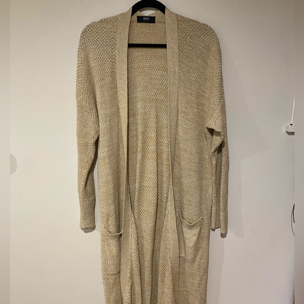 Able Neva Long Cardigan in Tan Marl